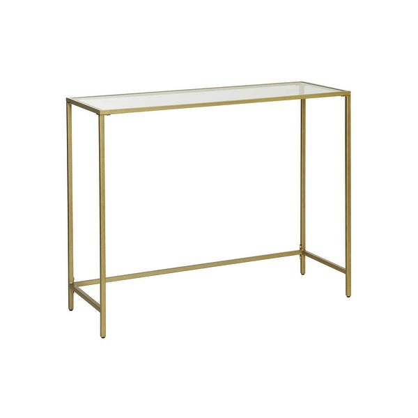 VASAGLE Console Table， Tempered Glass Sofa Table， Modern Entryway Table， Sturdy Metal Frame， Easy to Assemble