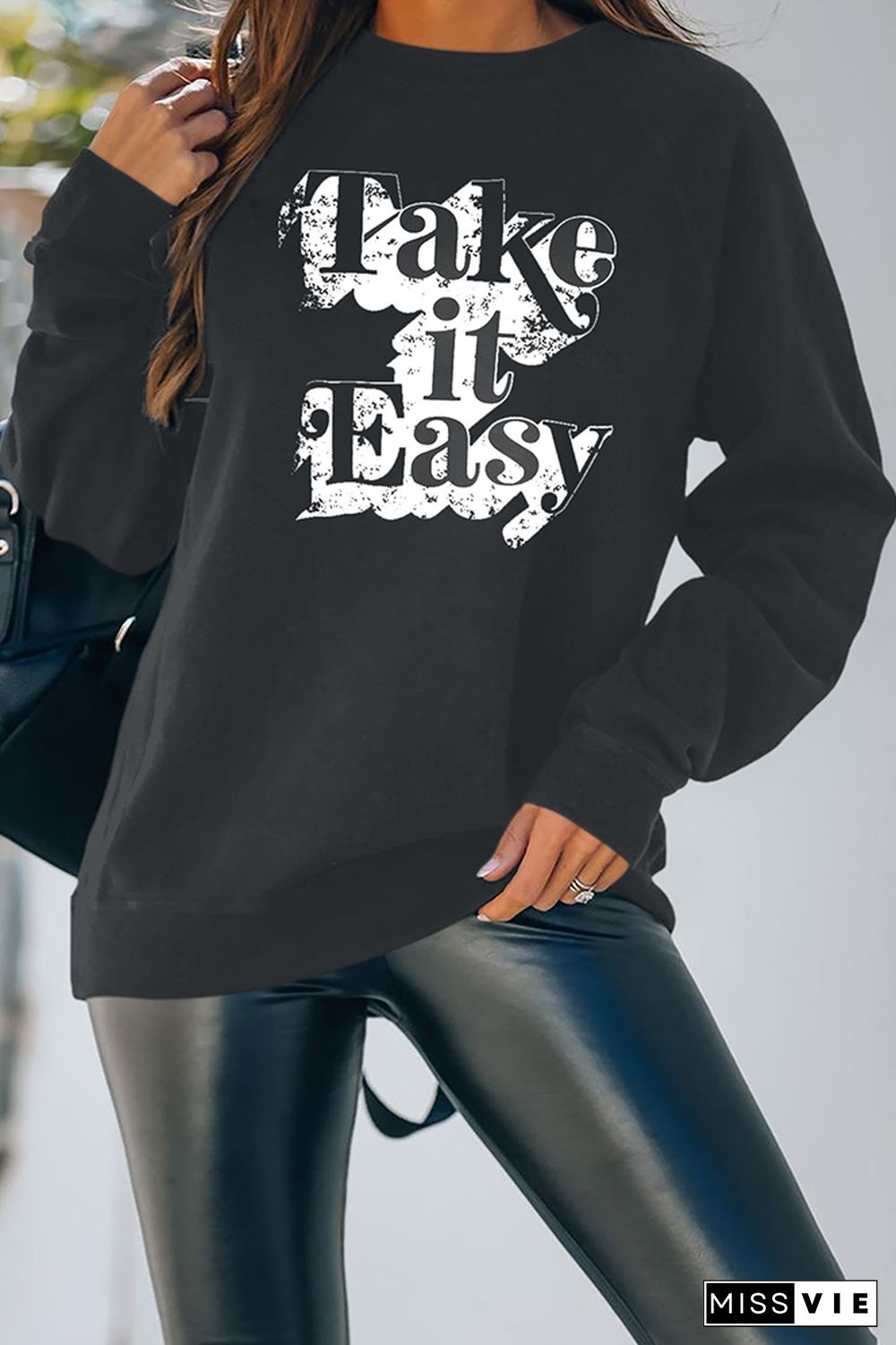 Take It Easy Print Essencial O-neck Long Sleeve Sweatshirts Women Wholesale