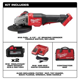 MW M18 FUEL 18V Lithium-Ion Brushless Cordless 4-12 in.6 in. Grinder with Paddle Switch Kit wFUEL Angle Grinder 2980-22-2880-20