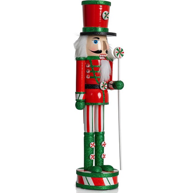 Ornativity Wooden Peppermint Christmas Nutcracker 15 In