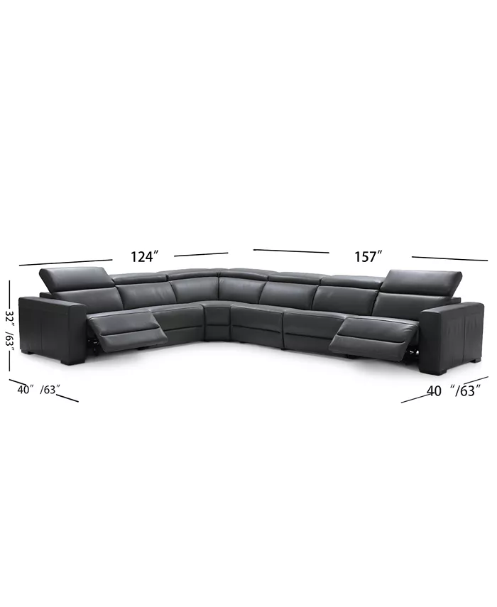 Furniture Nevio 6-pc Leather L Shaped Sectional Sofa with 2 Power Recliners and Articulating Headrests