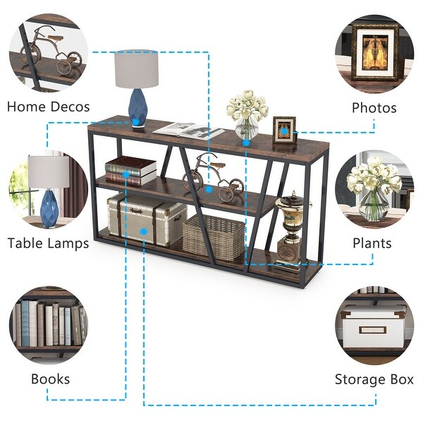 Industrial Console Table Sofa Table with Shelves - 59.1