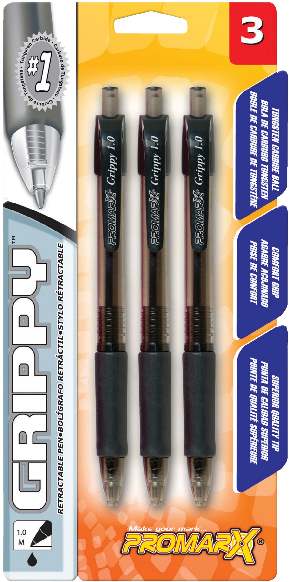 ProMarx Grippy Retractable Pen Black (Pack of 12)