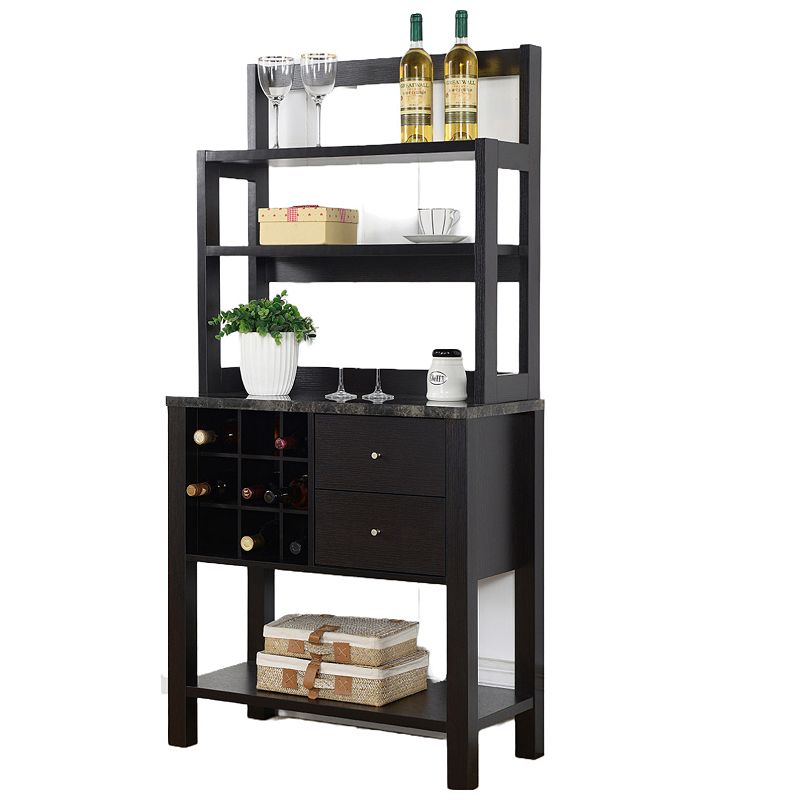 FC Design Red Cocoa and Faux Marble Black Baker's Rack with 2 Top Shelves and 2 Drawers