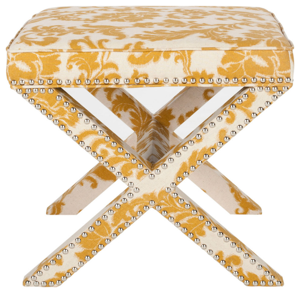 Louis Ottoman Silver Nail Heads Maize/ Beige Print   Contemporary   Footstools And Ottomans   by AED Luxury Home Decor  Houzz