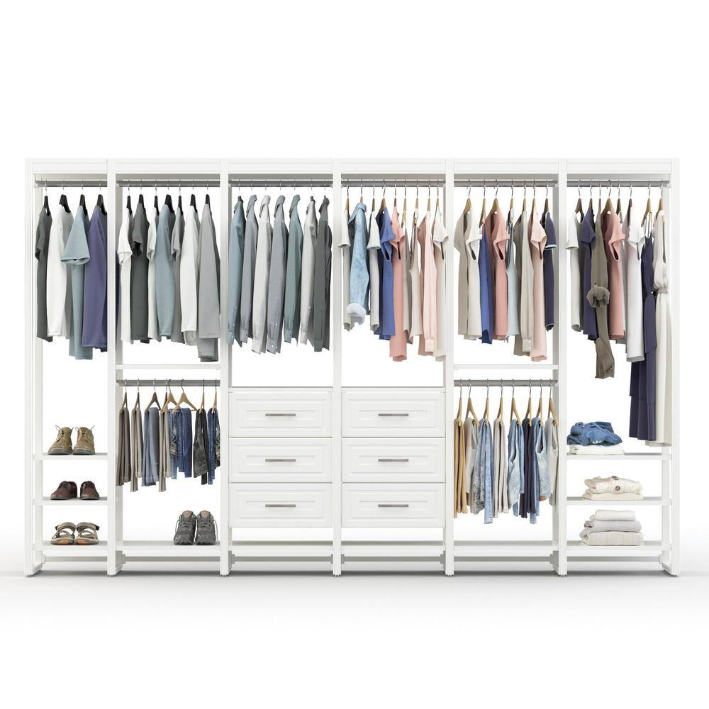 CLOSETS By LIBERTY 132 in. W White Adjustable Wood Closet System with 16-Shelves 6-Rods and 9-Drawers HS47557-RW-11