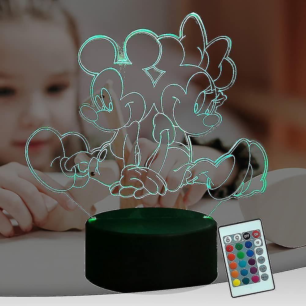 Mickey Minnie Mouse 3d Led Night Light Mice Fairy Friend Usb Touch Remote 16 Color Auto-change 4 Mod