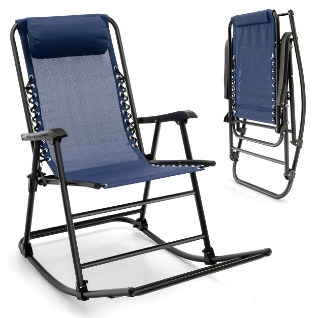 Costway Folding Zero Gravity Rocking Chair Rocker Porch Outdoor Patio Headrest Blue