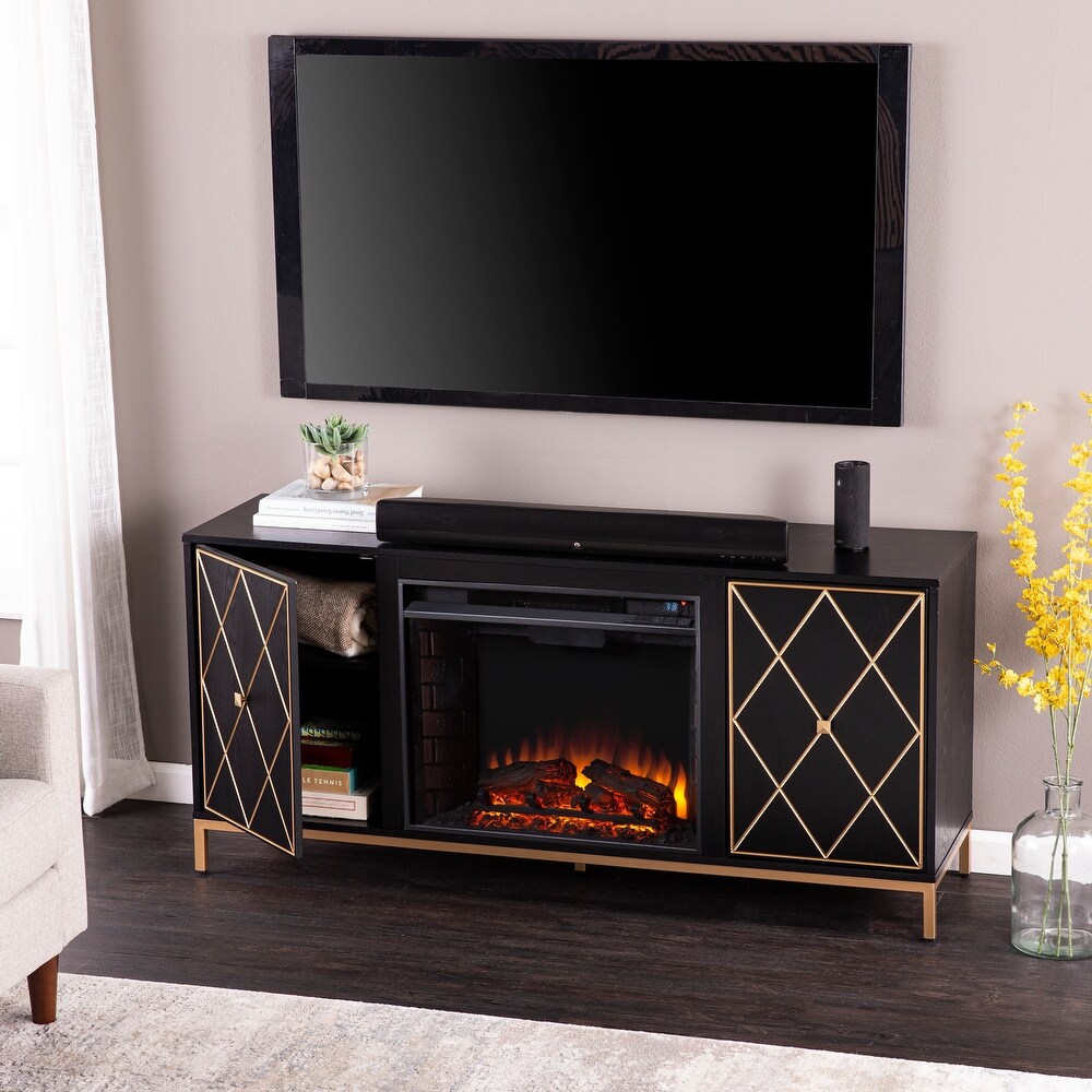 SEI Furniture Marsden Contemporary Black Wooden Electric Fireplace