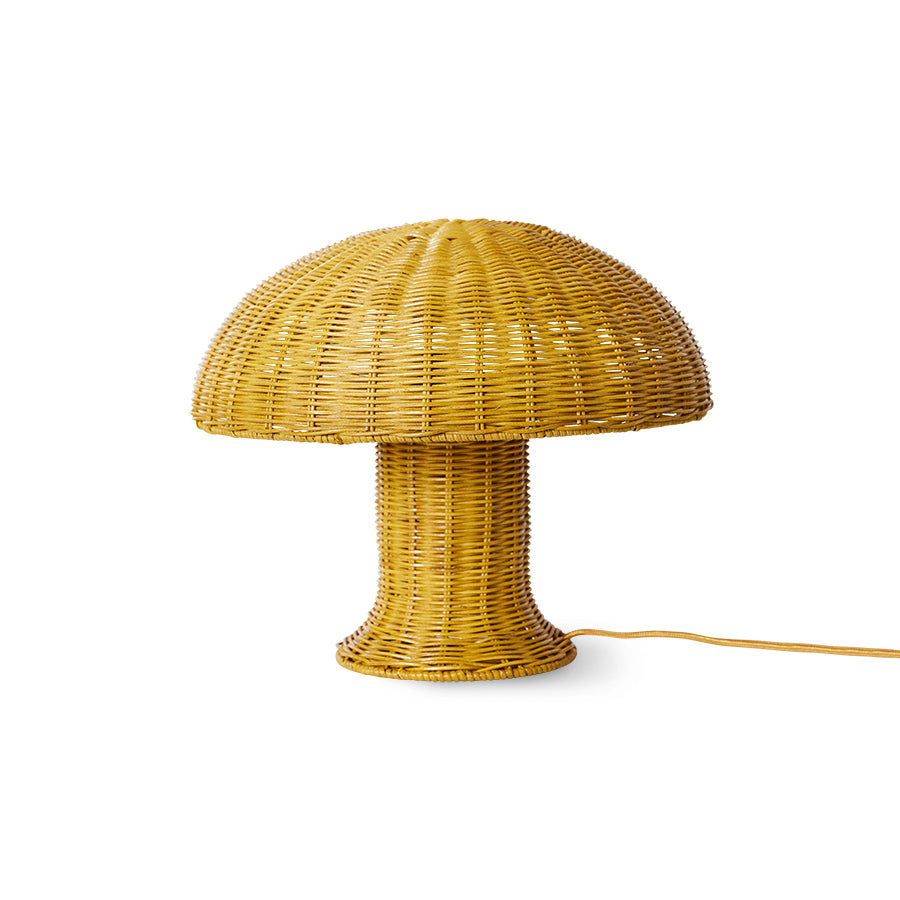 Rattan mushroom table lamp Mustard