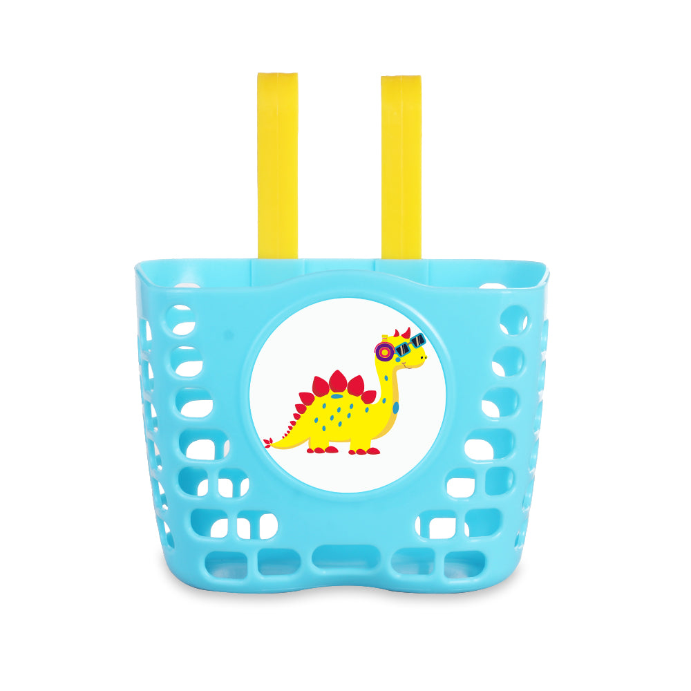 Kid's Bike Basket， Blue Basket Holder Cute Dinosaur Pattern Bicycle Front Handlebar Basket for Kid Kids