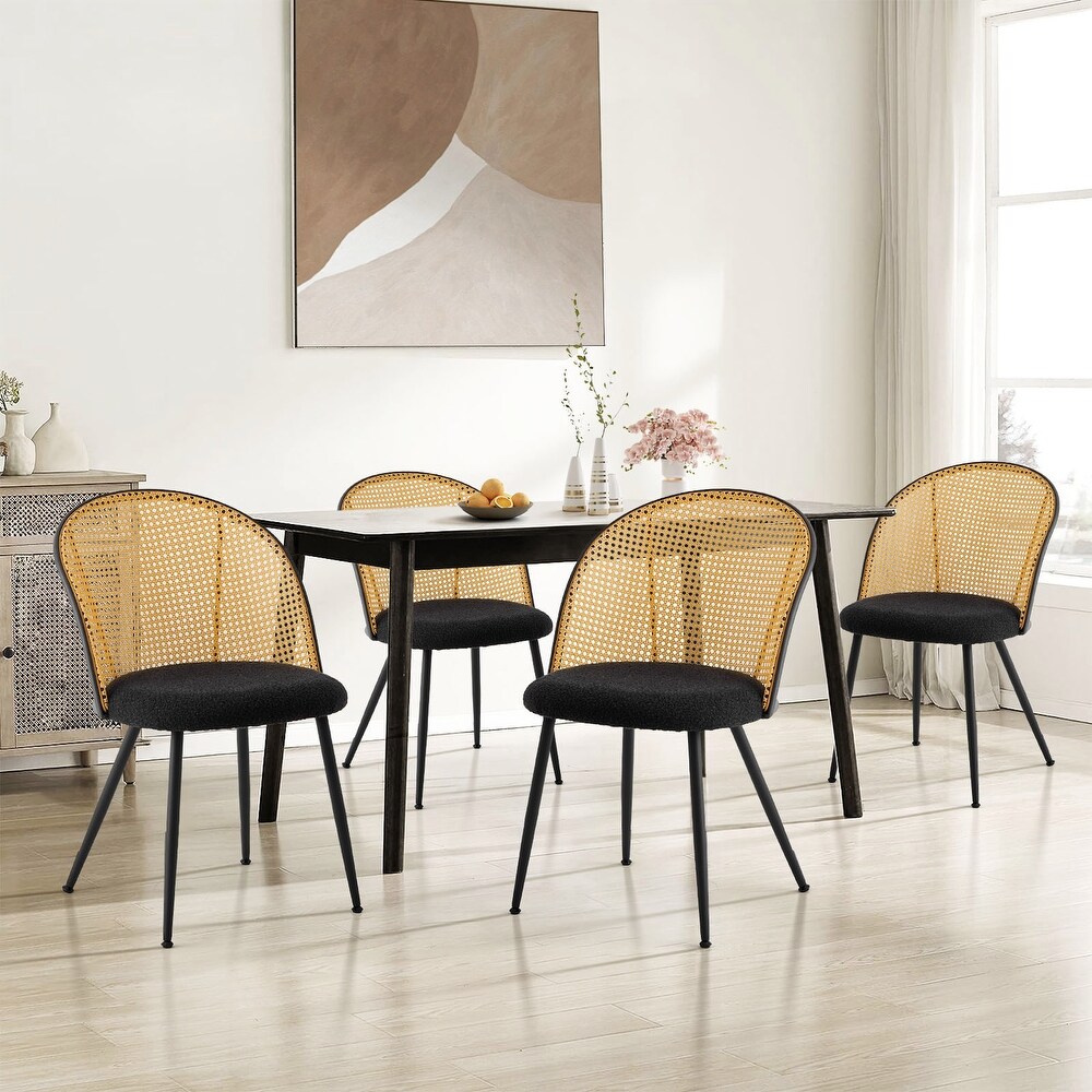 Fabric Upholstered Dining Chairs with Rattan Backrest  Set of 2/4   22.8”(D) x 20”(W) x 31.1”(H)