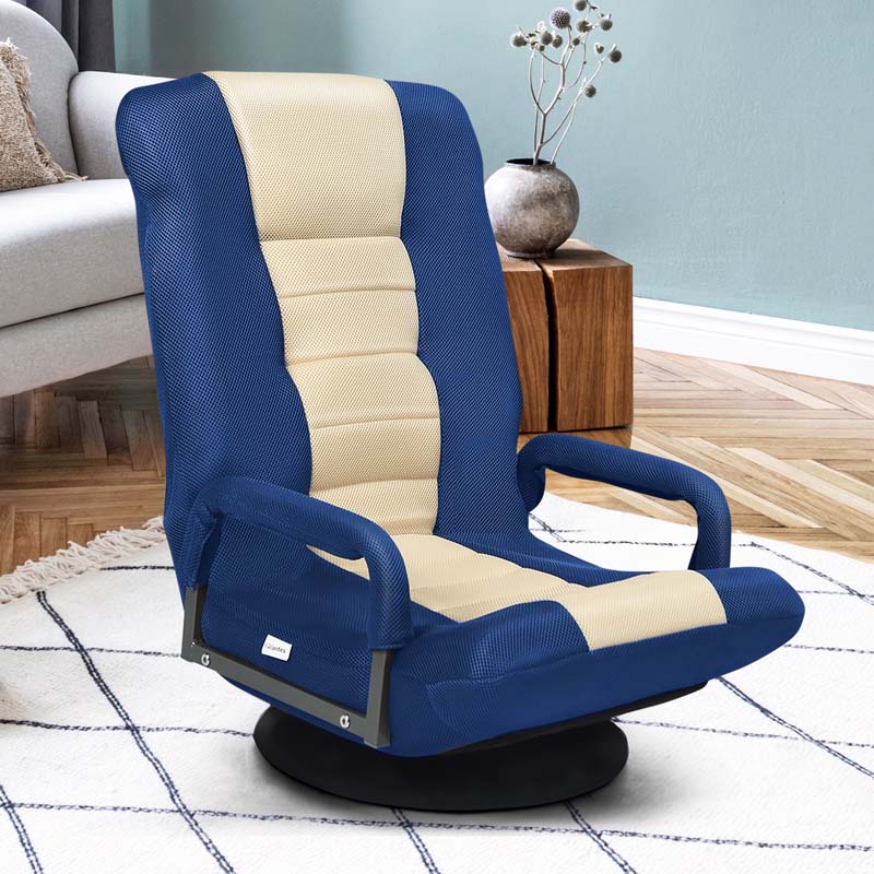 360° Swivel Floor Gaming Chair, 6-Position Adjustable Folding Floor Chair Recliner, Breathable Mesh Fabric Lazy Soft Sofa