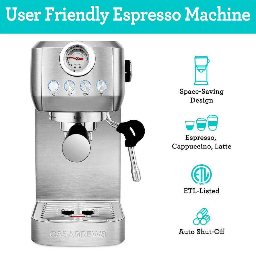 CASABREWS 3700-Gense 20-Cups Sliver Stainless Steel Espresso Machine with Powerful Steam Wand HD-US-3700G-SIL