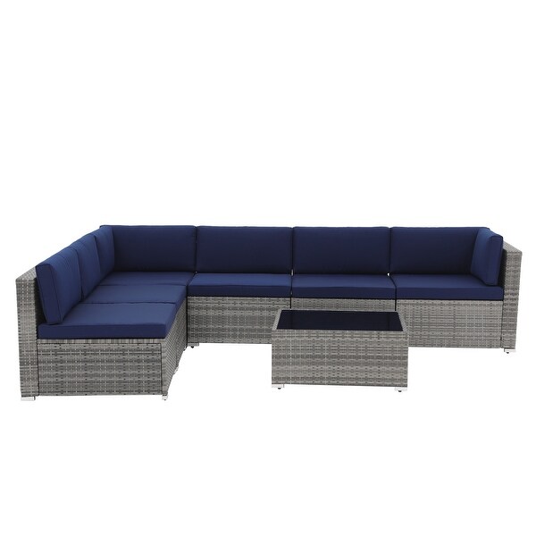 Wicker/ Steel 7piece Outdoor Cushioned Sectional Sofa Set