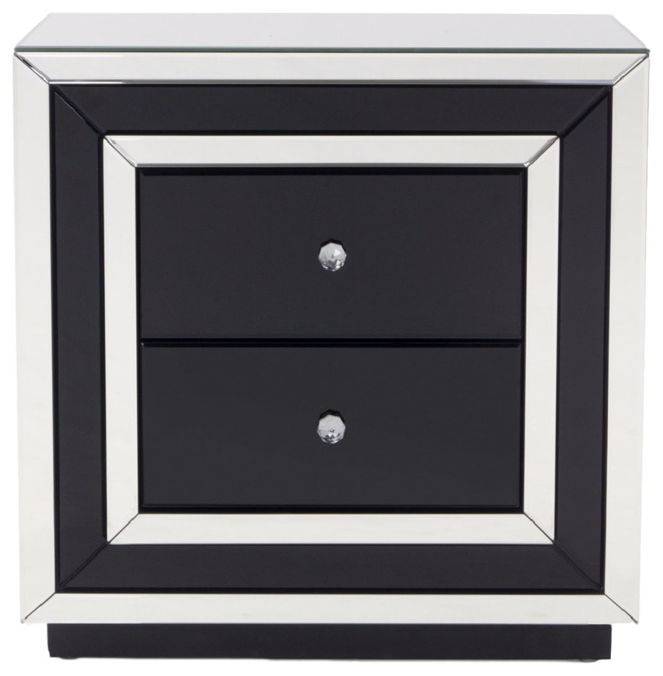 Modern Malibu Side Table Clear Smoked Black Mirrored Finish 2 Drawers   Contemporary   Accent Chests And Cabinets   by Zuri Furniture  Houzz