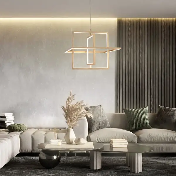 Modern LED Chandelier Square Gold Pendant Lights for Dining Room/ Living Room Shopping - The Best Deals on Chandeliers