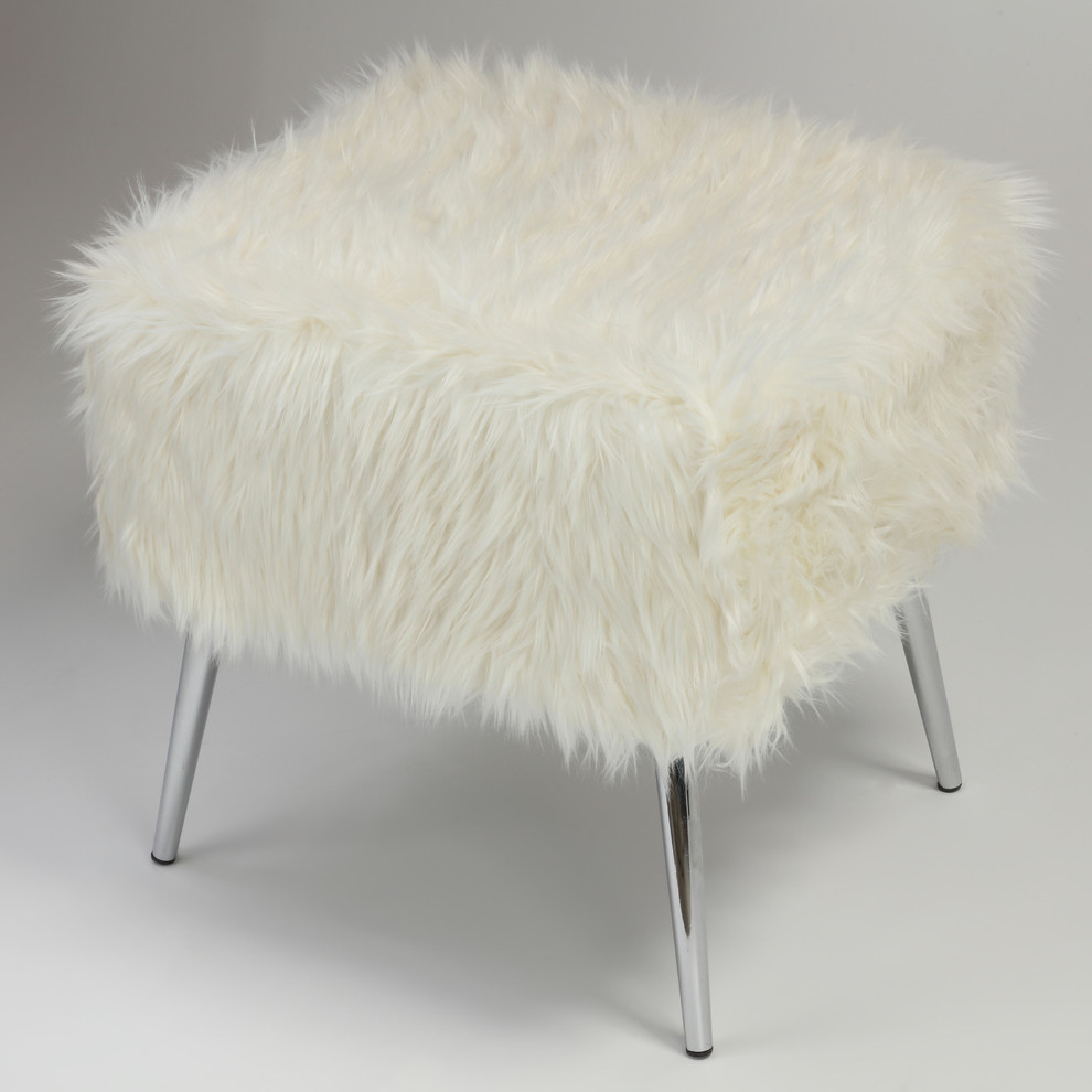 Cortesi Home Olivia White Faux Fur Ottoman  20 quot  Midcentury   Footstools And Ottomans   by CozyStreet  Houzz