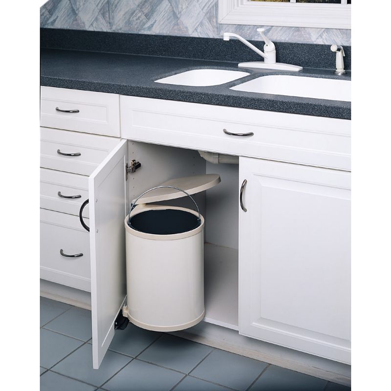 Rev-A-Shelf 8-010212-14 14 Liter Under Sink Pivot Out Waste Container， White