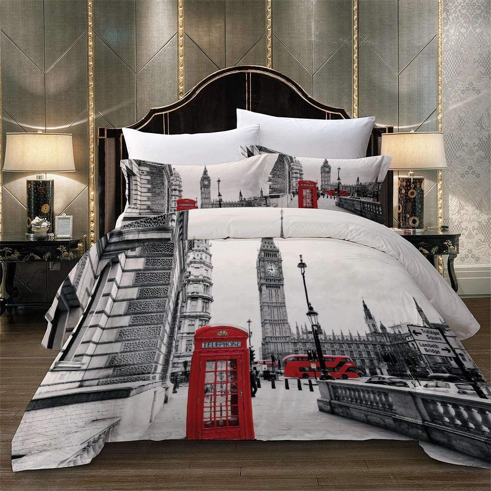 Duvet Cover Set Soft London Themed Comforter Cover Set 3 Pieces