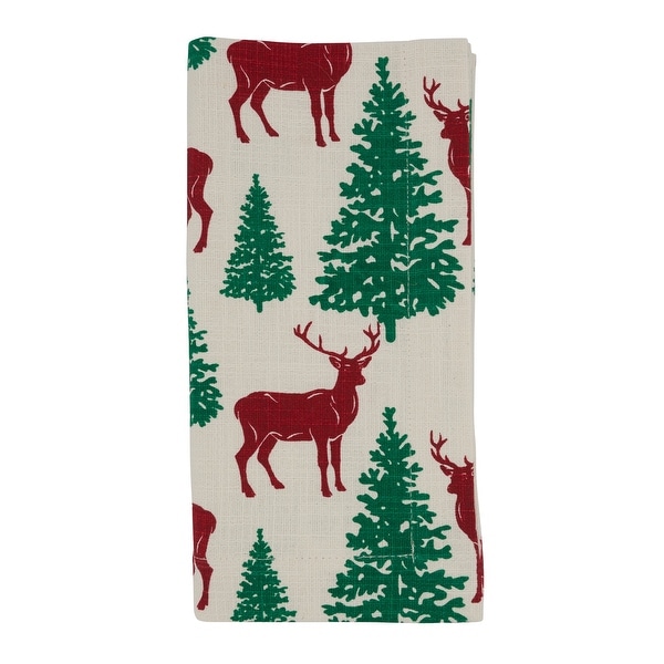 Deer and Christmas Trees Holiday Table Napkins (Set of 4)