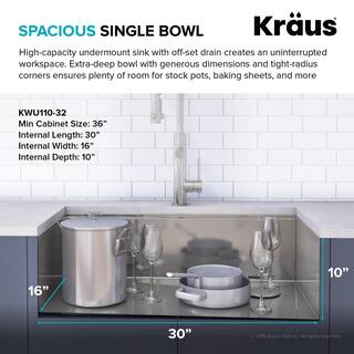 KRAUS Kore Workstation 32-inch Undermount 16 Gauge Single Bowl Stainless Steel Kitchen Sink with Accessories (Pack of 5) KWU110-32