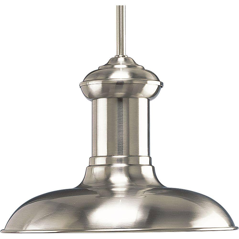 Progress Lighting Brookside Collection 1-Light Brushed Nickel LED Pendant with Metal Shade P5024-0930K9