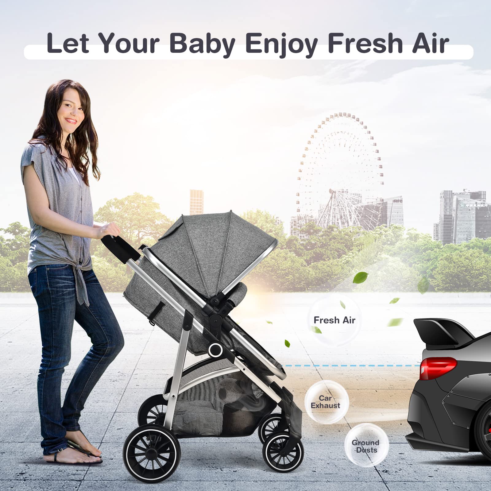 Costzon 2 in 1 Convertible Baby Stroller, High Landscape Baby Stroller