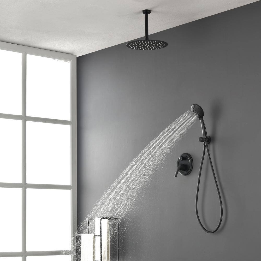 Boyel Living 5-Spray Patterns with 2.35 GPM 12 in. H Ceiling Mount Dual Shower Heads with Valve Included in Matte Black SMD-88041B-12