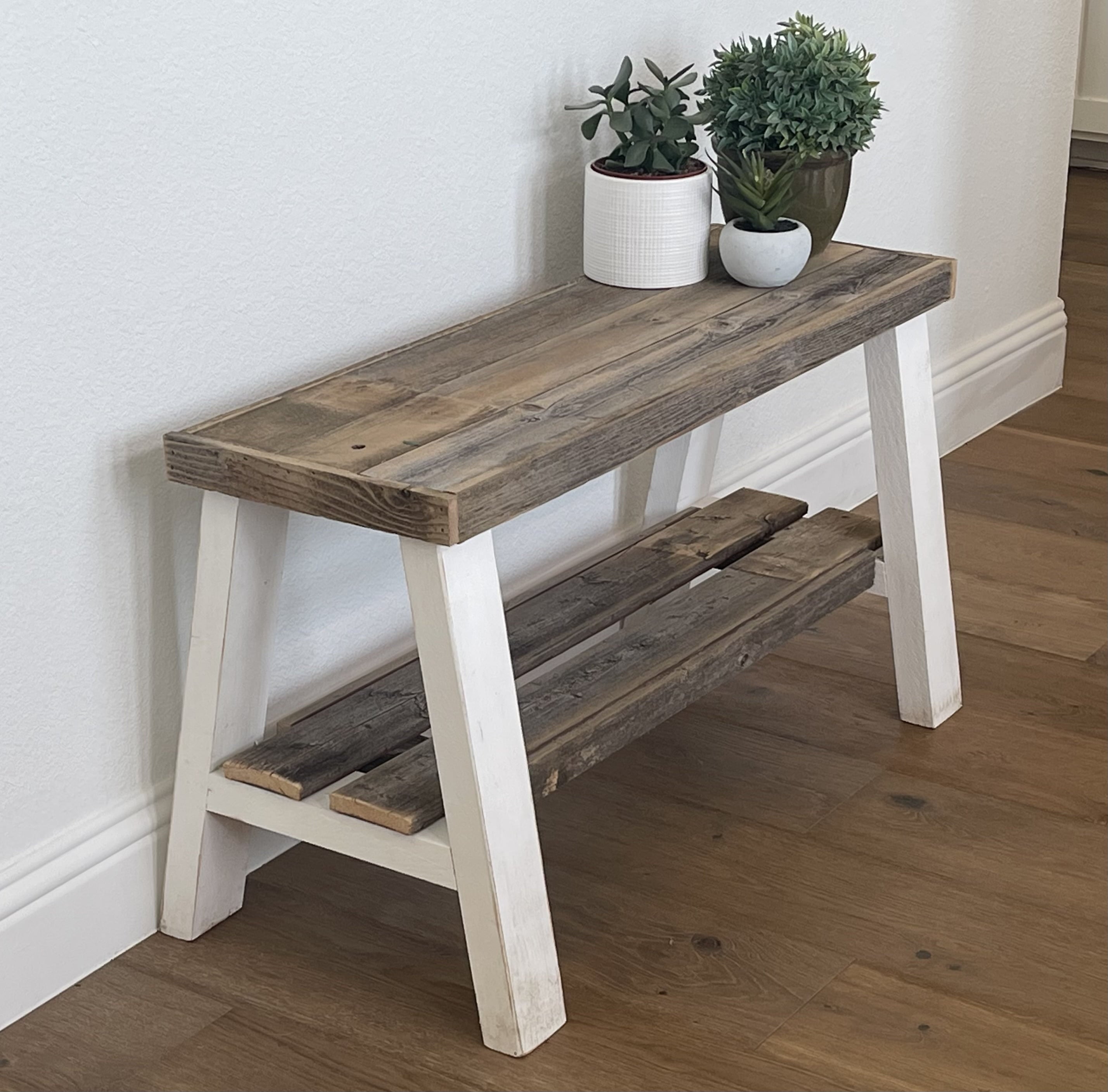 Woven Paths Farmhouse Natural Reclaimed Wood and White Entry Bench with Shelf, Multi-Color