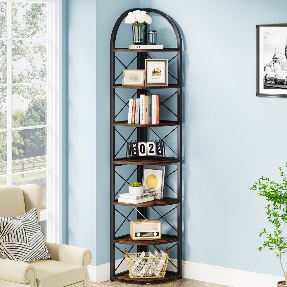 6 Tier/7 Tier Corner Shelf  Tall Corner Bookshelf  Freestanding Display Book Shelf