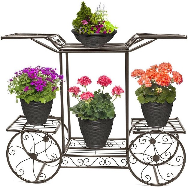 Sorbus Garden Cart Stand and Flower Pot Plant Holder Display Rack， 6 Tiers- Perfect For Home， Garden， Patio (bronze)