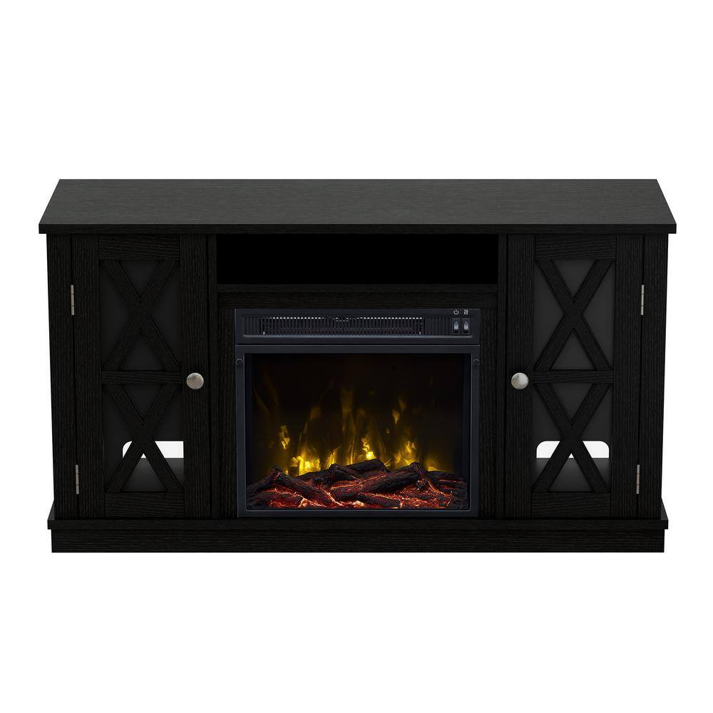 Twin Star Home 47.5 in. Freestanding Wooden Electric Fireplace TV Stand in Black 18MM6092-PB84S