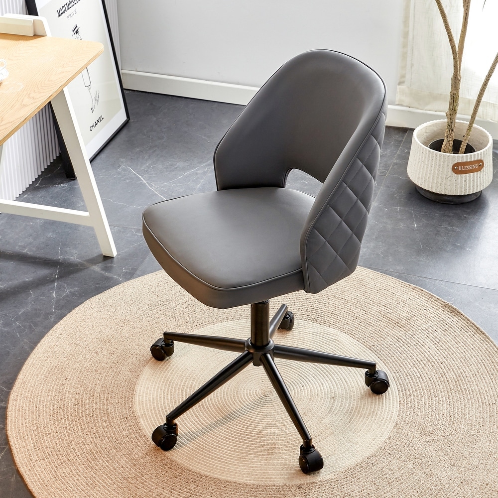 Modern home grey PU Office chair adjustable 360 ▲ swivel chair armless computer chair with wheels living room office