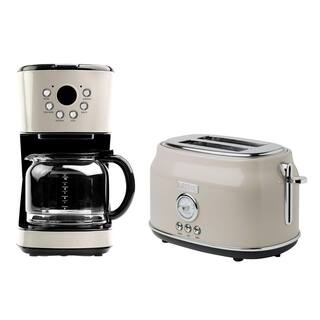 HADEN Retro Style 12 Cup Programmable Coffee Maker with 2 Slice Toaster Beige 75028 + 75003-HD