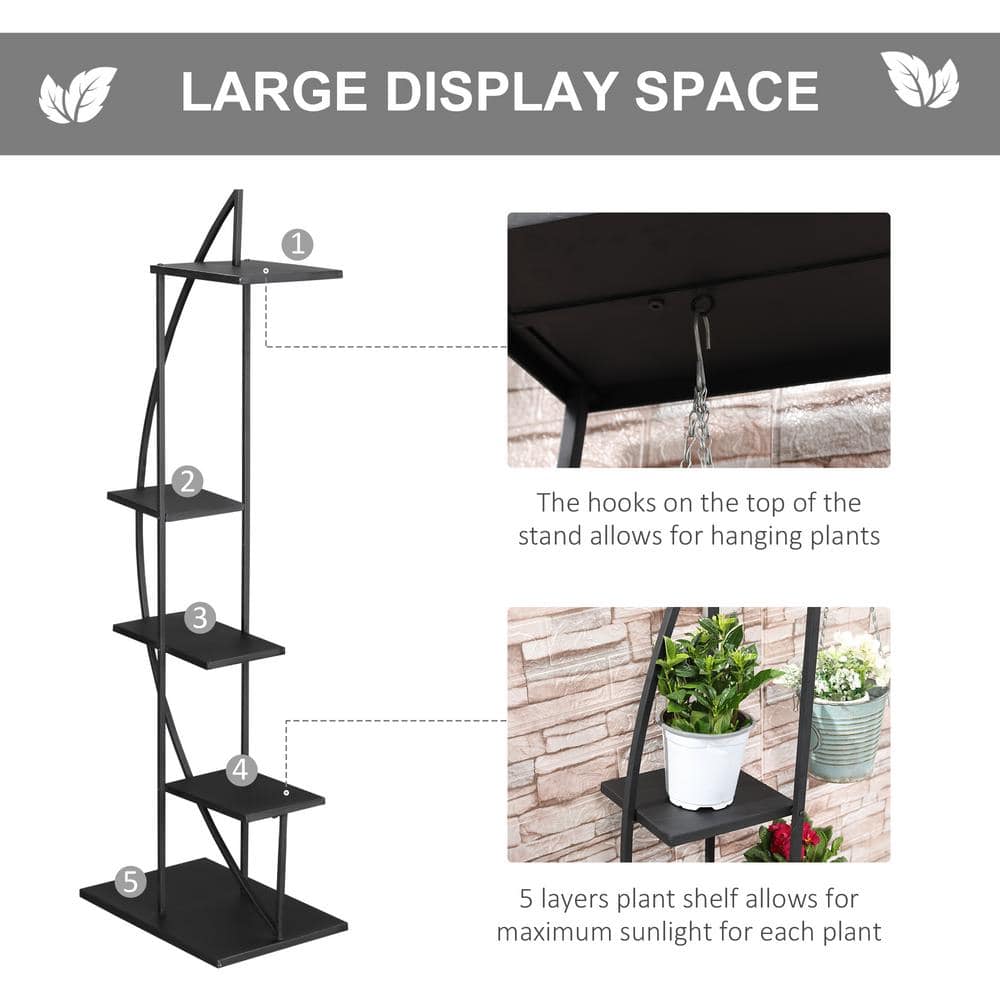 Outsunny Black 5 Tier Iron Plant Stand Half Moon Shape (2-Pack) 845-745BK