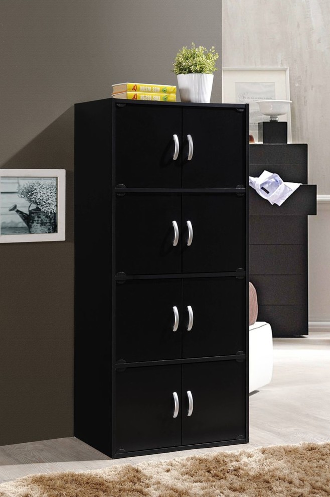 4 Shelf  8 Door Bookcase  Black   Transitional   Bookcases   by Homesquare  Houzz