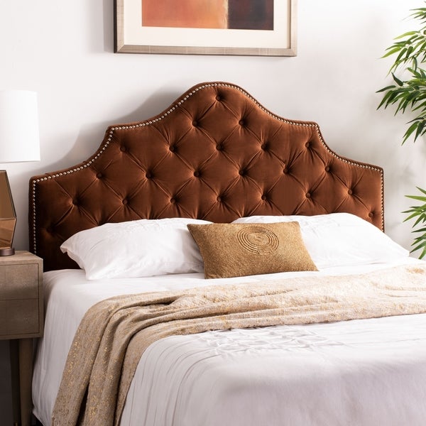 SAFAVIEH Arebelle Chocolate Velvet Upholstered Tufted Headboard - Silver Nailhead (Queen) - - 11551763