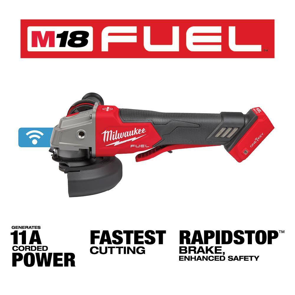 MW M18 FUEL 18V Lithium-Ion Brushless Cordless 4-12 in.5 in. Braking Grinder With Paddle Switch (Tool-Only) 2882-20