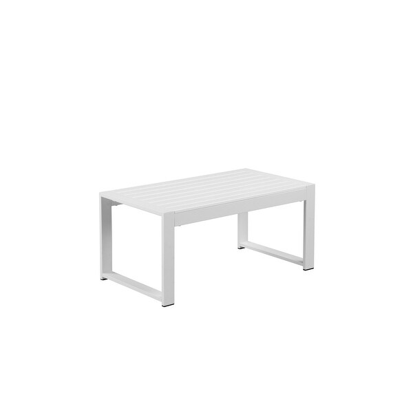 Lark 35 Inch Outdoor Coffee Table，White Aluminum Frame，Polyresin Top