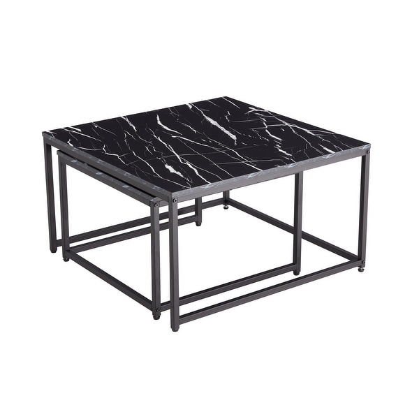 31.5 in. Black Standard Square Marble Coffee Table with 2-Tier Tabletop