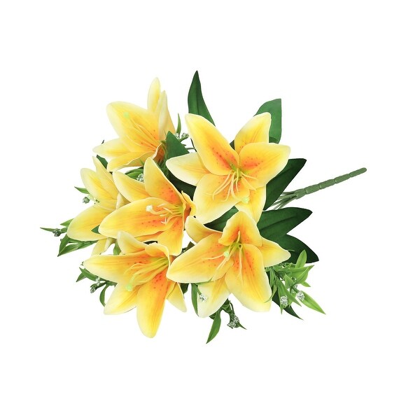 Set of 4 Yellow Artificial Stargazer Lily Flower Stem Bush Bouquet 13in