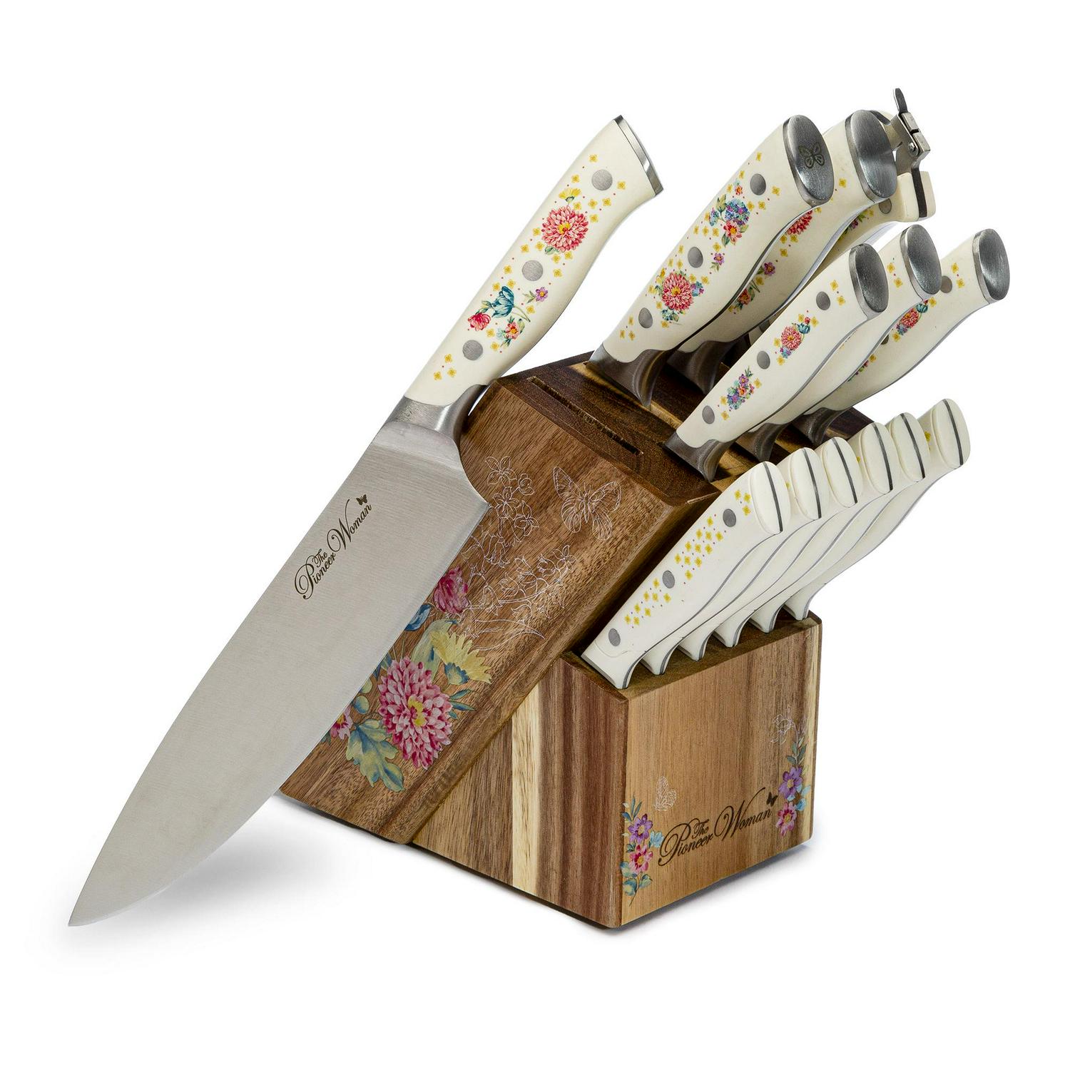 The Pioneer Woman Pioneer Signature 14Piece Stainless Steel Knife Block Set Floral  Crowdfused