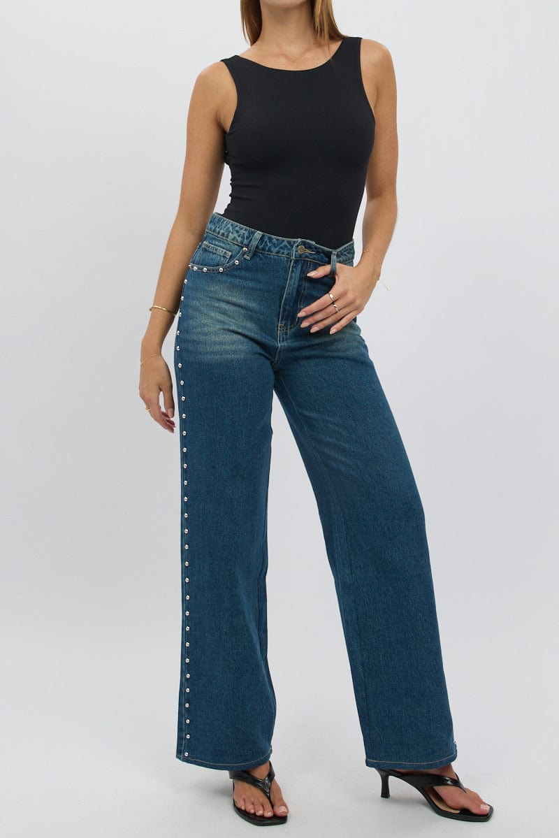 Denim Baggy Jeans Stud Detail