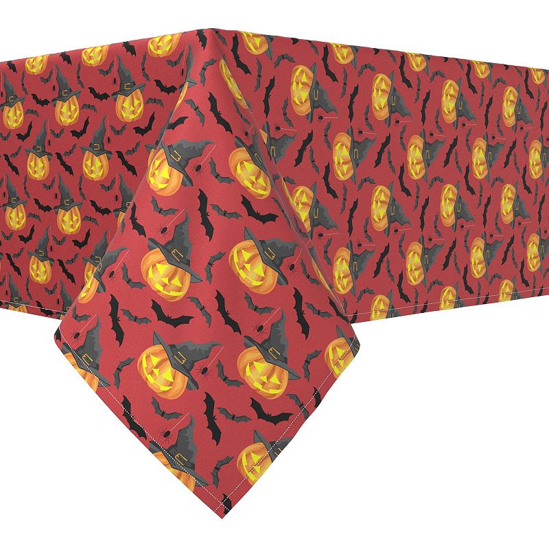 Square Tablecloth， 100% Polyester， 70x70， Pumpkin in Hats and Bats