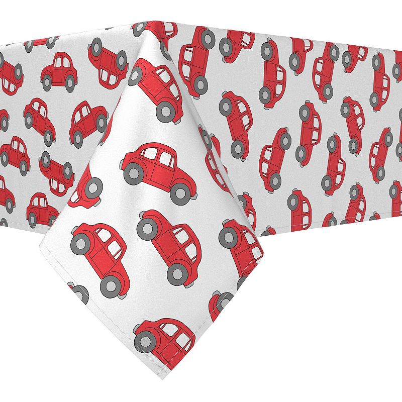 Rectangular Tablecloth， 100% Cotton， 52x104， Red Vintage Cars