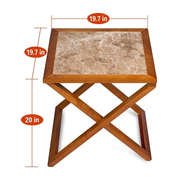 Sleeplanner Natural Marble Top Light Brown Solid Wood Base X-End Table