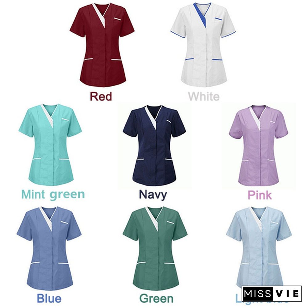 New Women Nursing Working Uniform Short-sleeved V-neck Tops Protective Clothing Tops