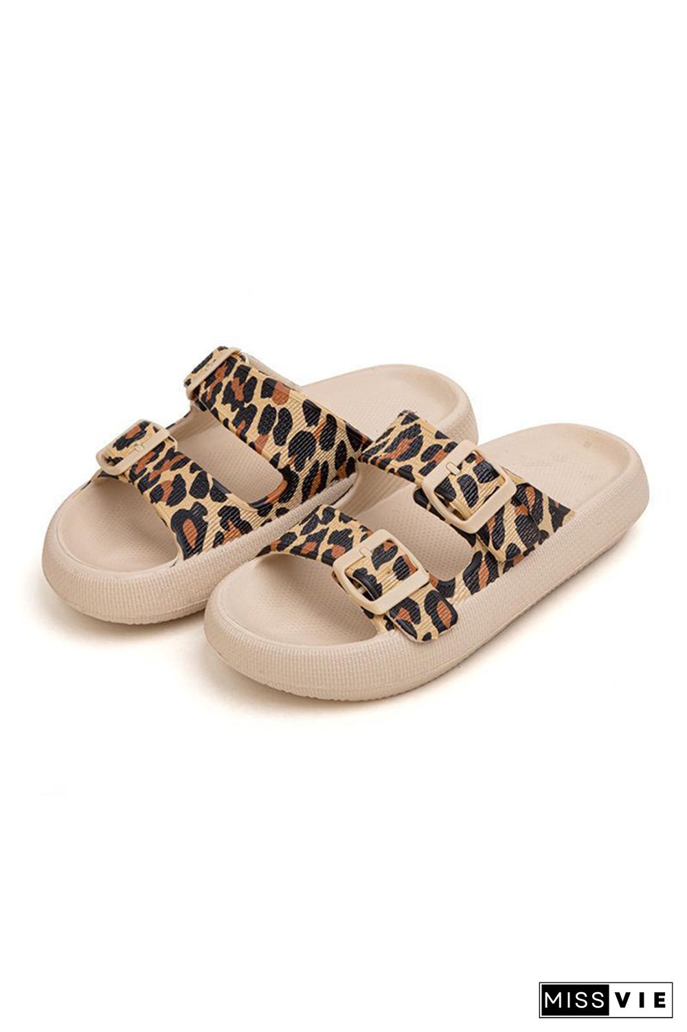 Leopard Print Buckle Strap Slippers