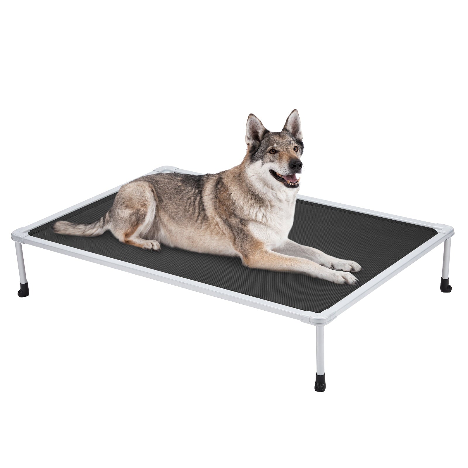 Veehoo Chewproof Dog Bed， Cooling Raised Dog Cots with Silver Metal Frame， X Large， Black